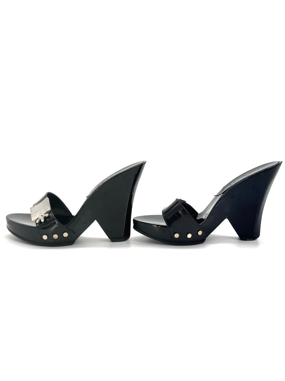 Dior John Galliano Vintage Screw Logo Plaque Bondage Wedge Slide Mules 35.5 - Picture 4 of 11